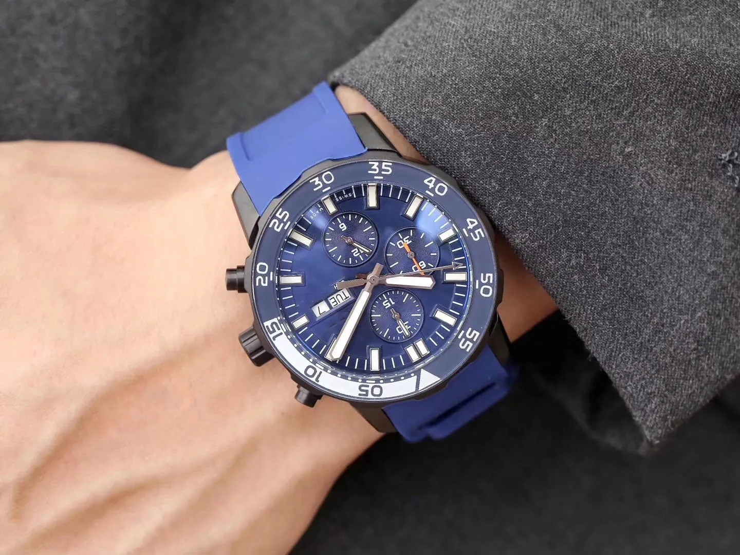 Top qualidade pulseira de borracha preta relógio de luxo marinho designer masculino aço inoxidável movimento automático quartzo watchse esportes wr313t