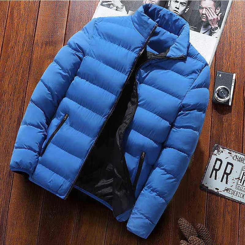 Warme Dikke Mannen Parka Jassen Winter Casual Mens Uitloper Jassen Solid Stand Collar Mannelijke Windbreak Katoen Gewatteerde Down Jacket 211110