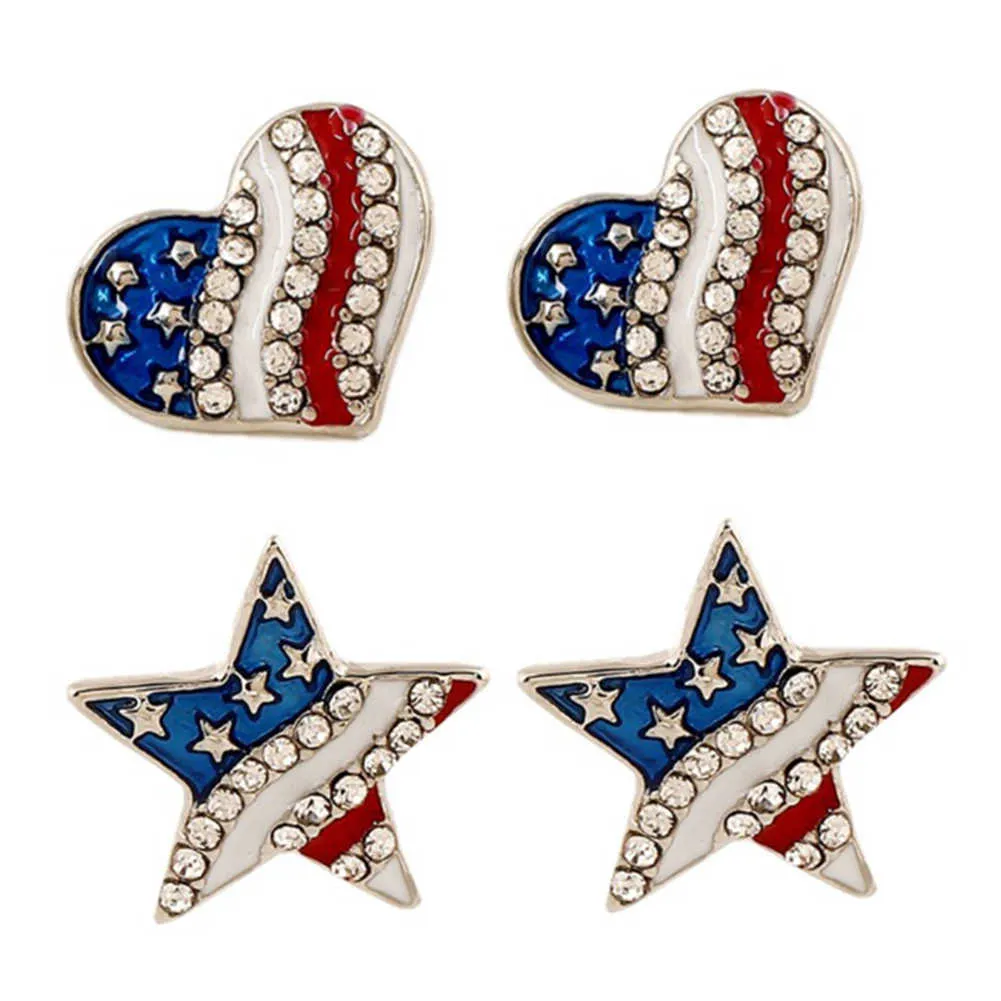 Femmes strass étoile amour coeur drapeau américain oreille goujons Piercing boucles d'oreilles cadeau mode Q0709