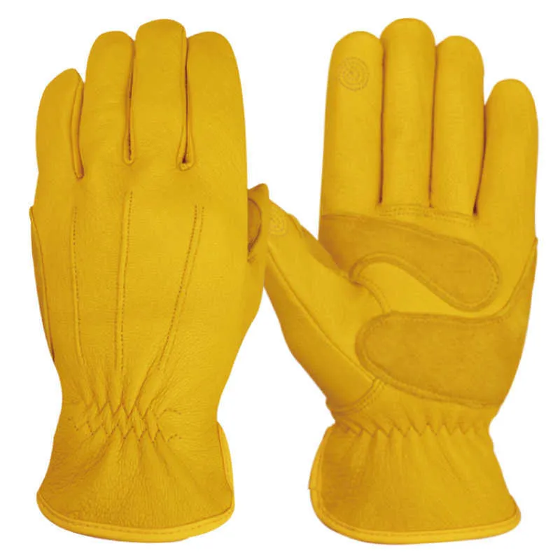 Gants de conduite en peau de cerf non doublés avec écran tactile noir jaune doré pour hommes cyclisme homme H1022