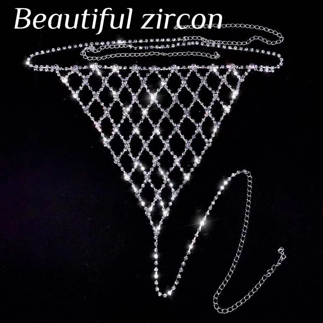 Fashion simple women's tennis Rhinestone bra chain set exquisite sexy crystal Bikini Bra and thong Club Party jewelry whole