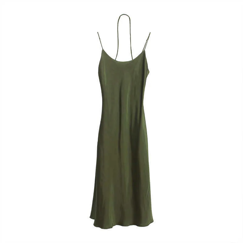 Abiti da donna Summer Shiny Satin Spaghetti Strap Green Champagne Black Sexy Elegante abito francese Vestidos De Mujer 210608