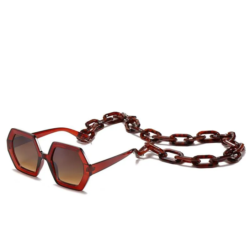 Sunglasses Cool Large Oversized Women Retro Brand Designer Big Chain Sun Glasses Female Shade Eyewear Hexagon UV400 style287Z
