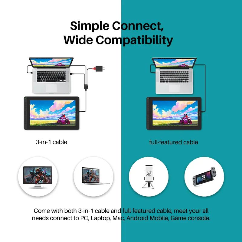 HUION Neuankömmling Kamvas 16 2021 Grafik-Zeichenmonitor mit Akku – digitales Stift-Tablet Win/MAC und Android 120 % RGB