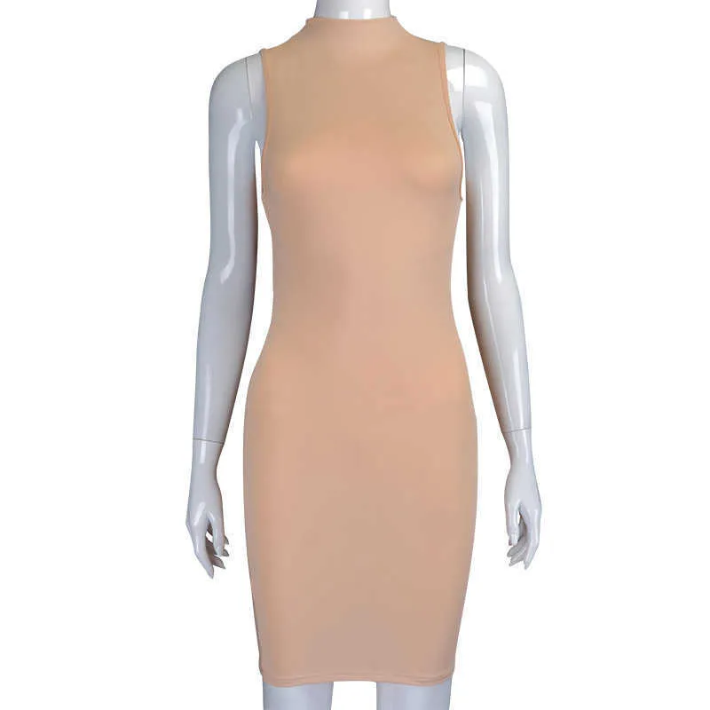 Sexy Solid Dress Women Night Club Bodycon Turtleneck Solid Sleeveless Elegant Ladies Dress Tight Buttocks Mini Dress Size 210604