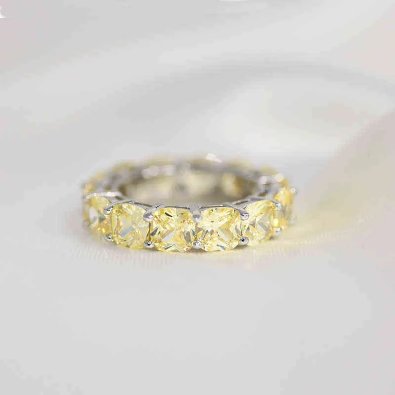 OEVAS 100% 925 Sterling Silver Musing 1 rzęd Pełny 5 * 5mm Wysoki węgla Diamentowe Palce Diamentowe Pierścienie Dla Kobiet Wedding Party Fine biżuteria 211217
