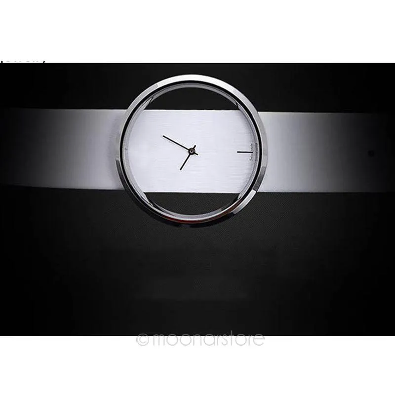 Zegarek Unikalny prosty styl Transparent Dial Quartz zegarek skórzany zespół Kobiety Czarny biały zegarek Relogio Feminino216k