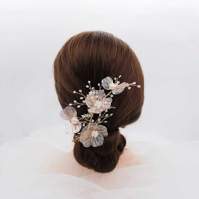 SLBRIDAL fait à la main baroque cuivre fleur perles accessoires de cheveux de mariage bandeau de mariée pince à cheveux barrettes ensemble femmes bijoux X0625