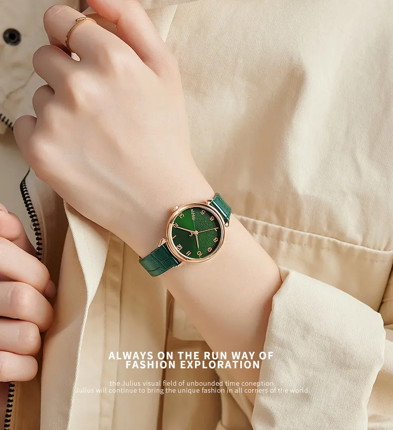 Julius Montre pour Femme en Cuir véritable Robe de Mode Dames Poignet Femme Horloge Japon Quartz Bracelet Fille Anniversaire Vacances boîte-Cadeau