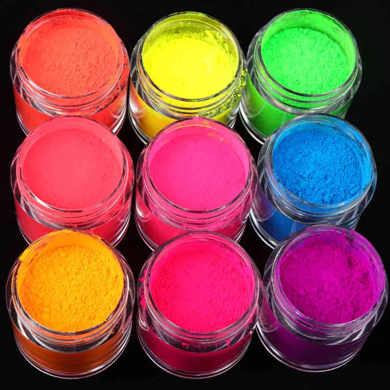 9 färger konst glitter gradient neon pigment pulver dammfluorescens gel s dekorationer nagelförsörjning för proffs