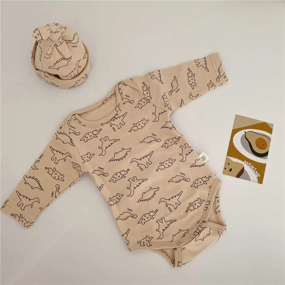 Babyens dinosaur rund hals kostym tecknad hushåll kläder romer + hatt baby flicka kläder baby pojke set 210701