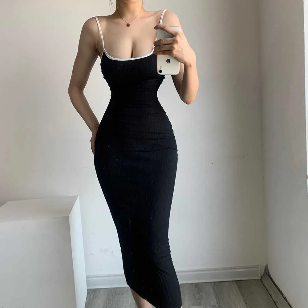 European Solid Color Slim Stretch Stitching Low-cut Sexy Holiday Dress Hip Pencil Sheath Girl Female Dresses QW008 210603