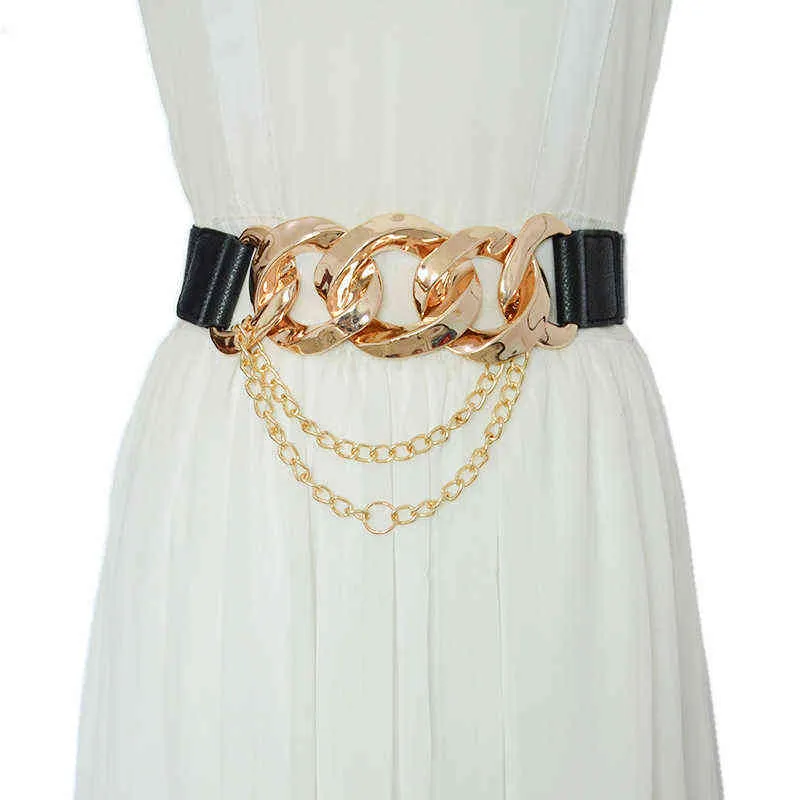 Nouveaux accessoires vestimentaires polyvalents pour femmes mode boucle en métal chaîne élastique décoratif robe taille ceinture ceinture fermeture G220301
