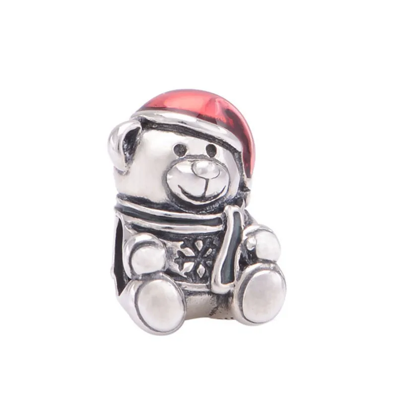 5 Designs Jul Santa Red Enamel Snowman Bear Smycken Göra DIY Pärlor för Silver 925 Original Charms Armband