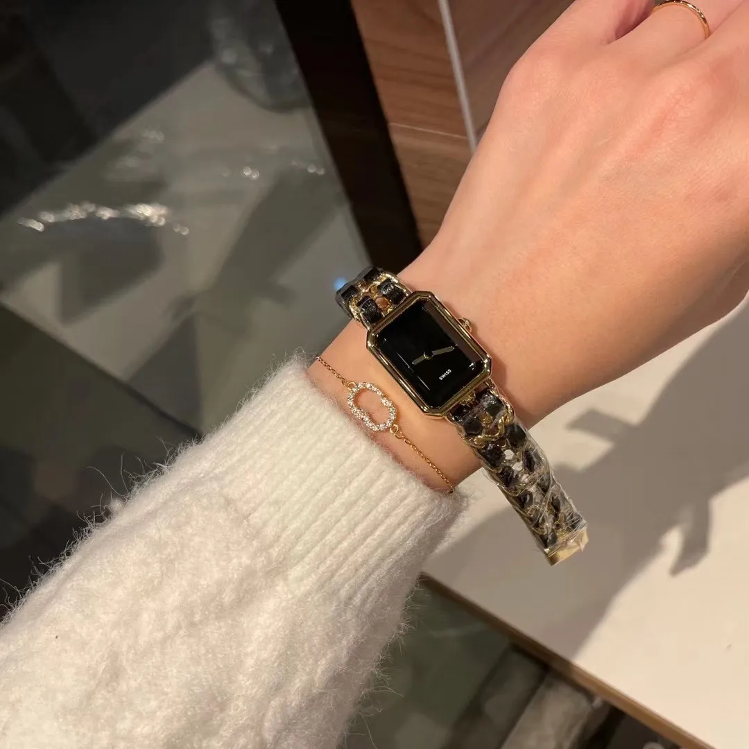 Модные женские плетеные кожаные наручные часы с черным циферблатом, прямоугольные часы, двухрядные кожаные часы Boy-Friend, аксессуары известного бренда263z