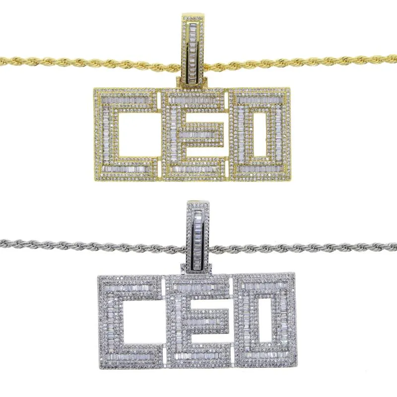 Kedjor 2021 Iced Out Initial Letter CEO Pendant Necklace med 5mm Cz Rope Tennis Chain Choker Halsband för män Boy Hip Hop Jewelr220e