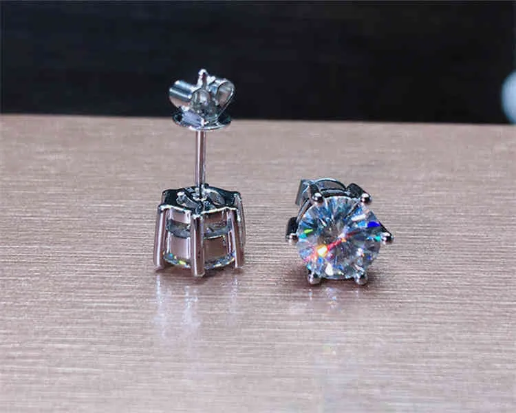 10K or blanc boucles d'oreilles femmes 0.5 1 2 3 rond Moissanite diamant présent mariage anniversaire fiançailles fête cadeau