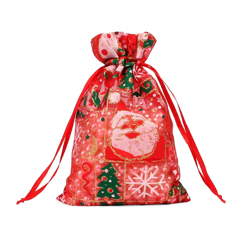 10x15 13x18cm Fiocco di neve di Natale Coulisse Confezione di gioielli Sacchetti di organza Bomboniera bomboniere Sacchetti regalo caramelle al cioccolato