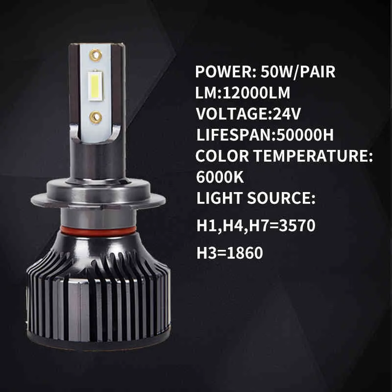 Bulb H4 H7 H1 H3 H11 6000K Low High Beam Led Headlight Truck Light Only For 24V