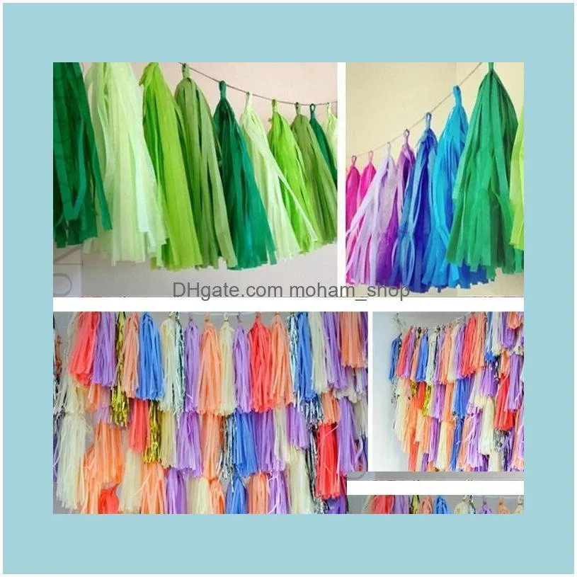 Decorative Flowers Wreaths 25Cm 10 Inch Tassels Tissue Paper Flowers Garland Banner Bunting Flag Party Deco217A