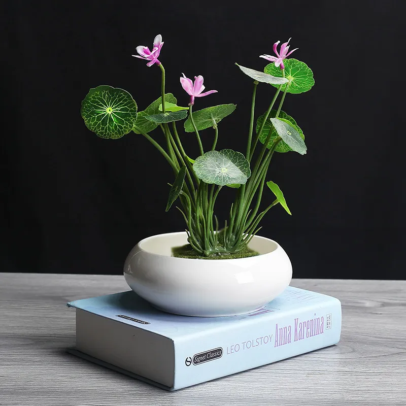 白い水仙セラミック植木鉢中国モダンチック植物ボウルロータスリビングルームウォーター磁器Y200709