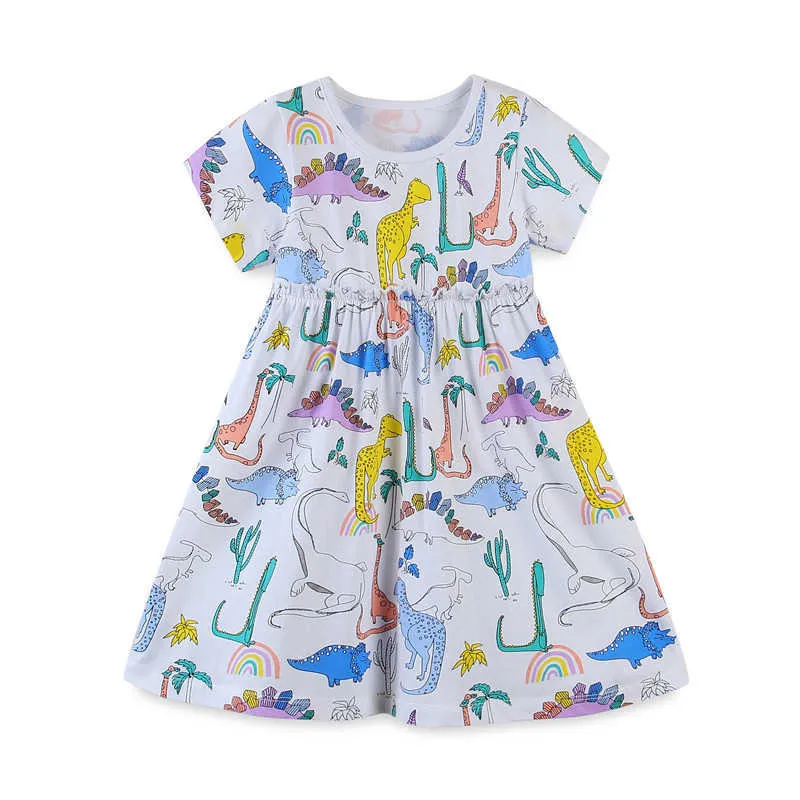 Jumping Meters Princess Girls Dresses for Summer Animals Children Cotton Clothes Dinosaurs Baby Dress Tutu Party Wear 210529