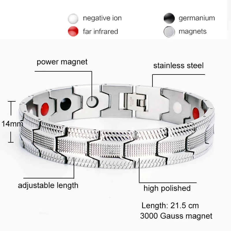 Oktrendy Health Магнитная терапия Браслет Мужчины Ювелирные Изделия Серебро Цвет 316L Из Нержавеющей Стали 4 Элементы Браслеты Браслеты
