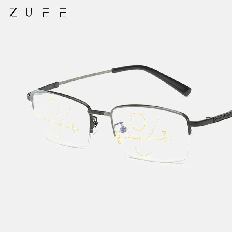 Solglasögon nära-långt dubbla ändamål med flera fokusläsningsglasögon Progressiv intelligent Zoom Anti-Blue UV Protect Presbyopic281N