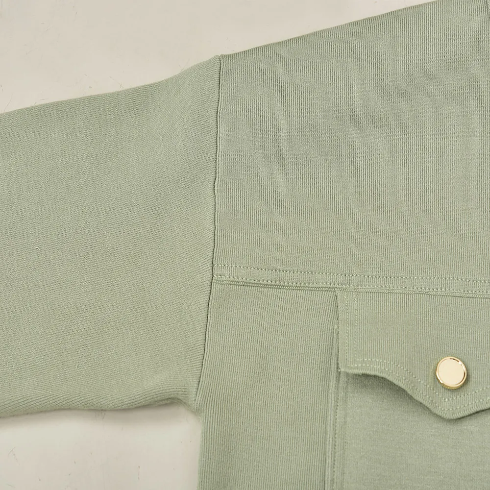 2021 осень осень длинные рукава отворотки шеи зеленый кардиган французский стиль твердого цвета вязаные двойные карманы талии ремень однобортные свитера G121039
