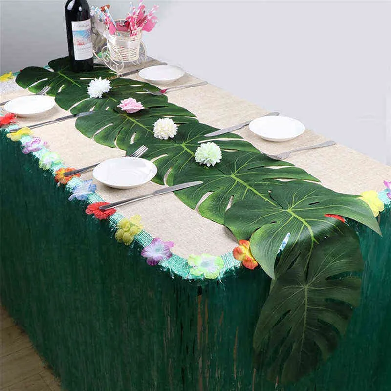30 pezzi foglie + 24 fiori Luau Maui Moana compleanno estate festa in spiaggia bella decorazione della tavola hawaiana tropicale a tema natale 211109