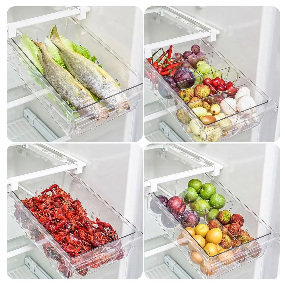 1/4/8 Compartiment Koelkast Lade Organizer Bin Transparent Koelkast Opslag Bin Containers voor Pantry Freezer Snack Container 210309