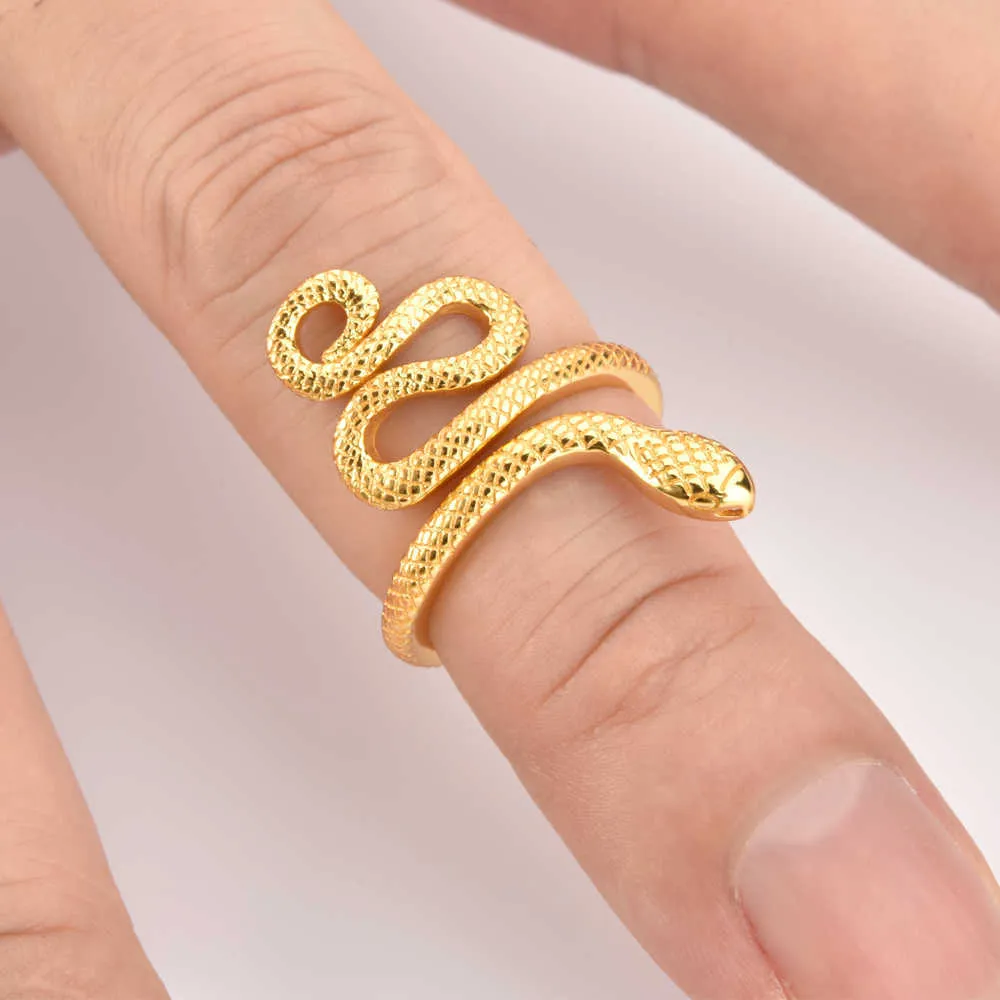 ANDYWEN 925 Sterling Silver Gold Adjustable Snake Rings Big Animal Resizable Luxury Round Circle Women Fine Ring Jewelry 210608280A