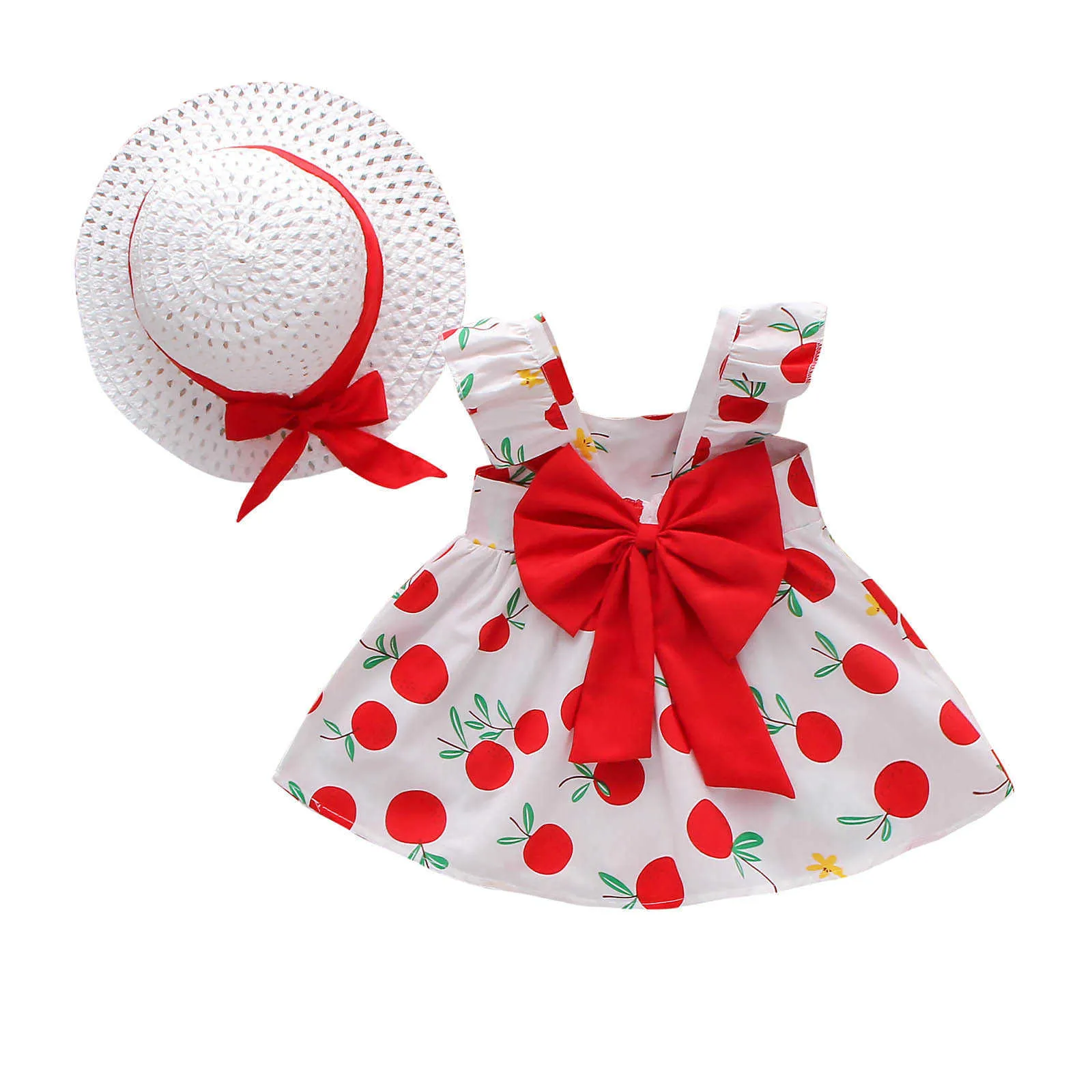 2 Stück Kleinkind Baby Kinder Mädchen Hosenträger Zitronendruck Prinzessin Kleid Hut Outfits Kind Geburtstagsgeschenk Outfits Stirnband Q0716
