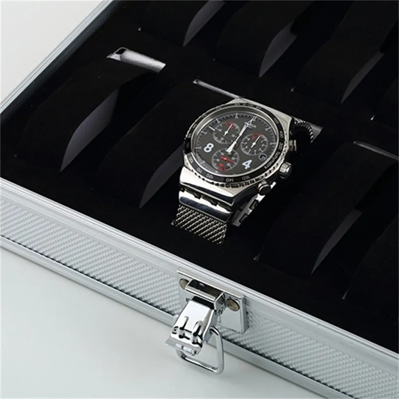 Hohe Qualität Metallgehäuse 6/12 Grid Slots Armbanduhr Vitrine Aufbewahrungshalter Organizer Uhrengehäuse Schmuck Dispay Uhrenbox T200264r