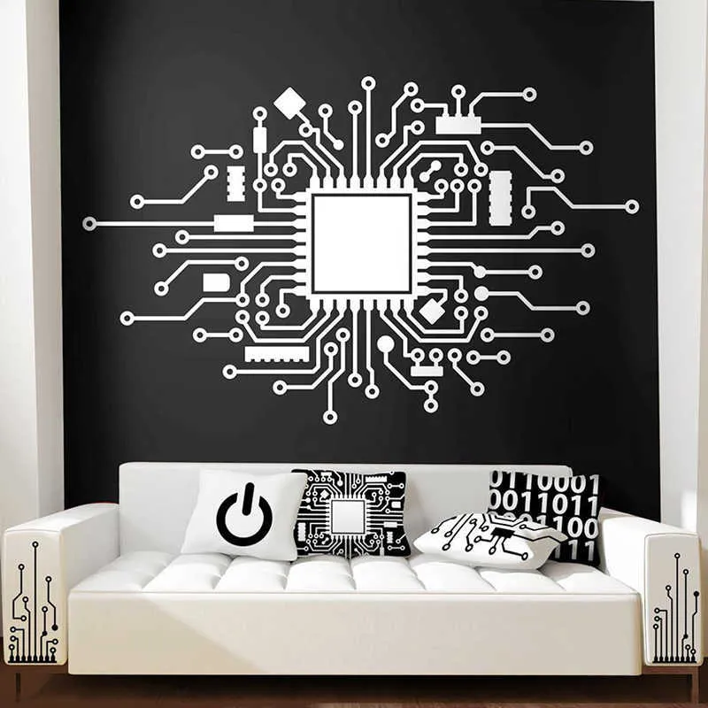 Circuit Board Technology Computer Wall Sticker Cpu IT Digital Music Producer Hacker Gamer Wall Decal Bedroom Vinyl Decor (2)