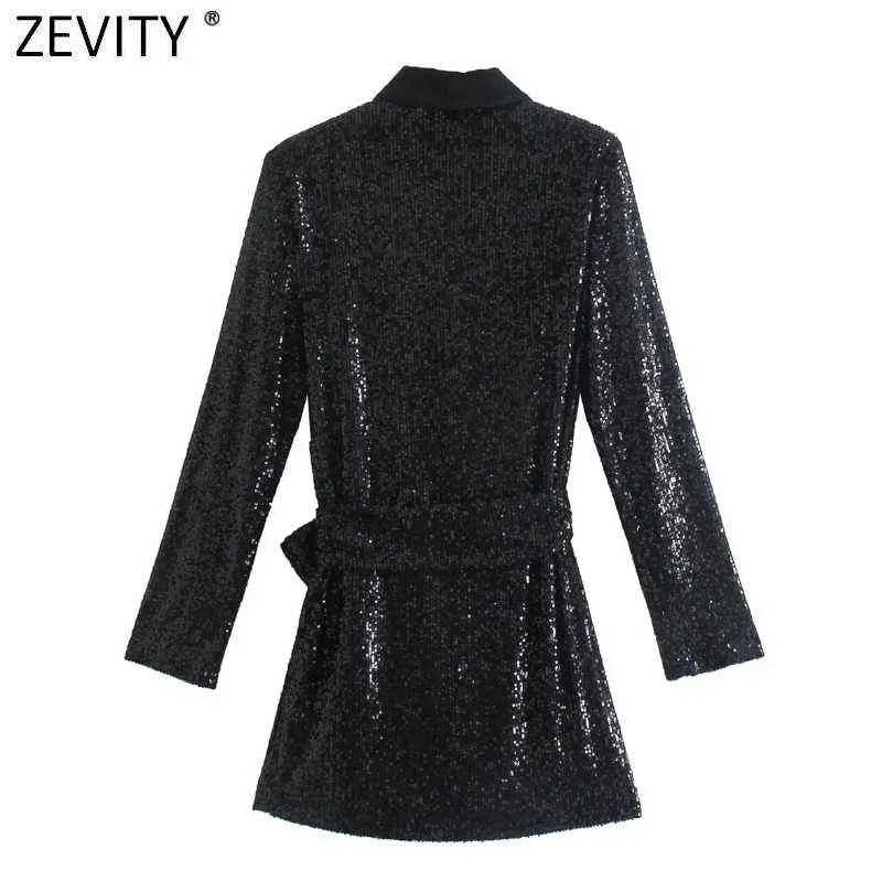 Zevidade Novas Mulheres Elegante Patcdhwork Lace Up Lantejoulas Slim Mini Dress Escritório Lady Chic Manga Longa Kimono Party Vestidos DS9209 Y1204