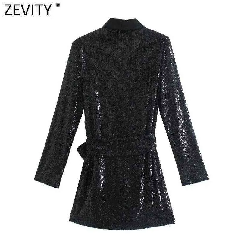 Zevity Nya Kvinnor Elegant Patcdhwork Lace Up Sequined Slim Mini Dress Office Lady Chic Långärmad Kimono Party Vestidos DS9209 Y1204