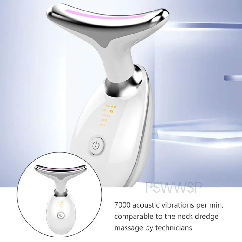 Neck Skin Care Tools Massager LED Pon Therapy Tighten Reduce Double Chin Anti Wrinkle Face Beauty Devices 220216