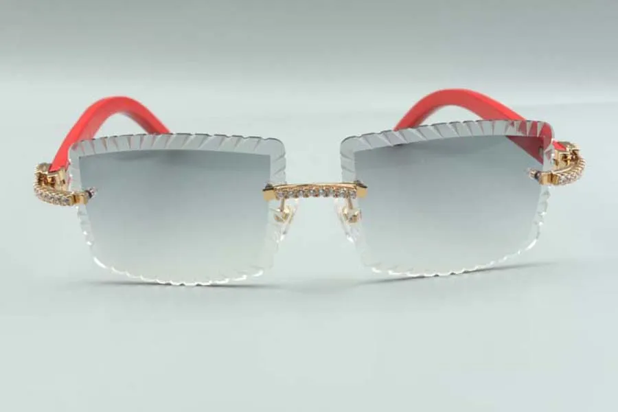 2021 neuestes Stil -Veröffentlichung Direkter S -Schneidlinsen Medium Diamonds Sonnenbrille 3524021 Rotholz Tempel Gläsern Größe 58-244W