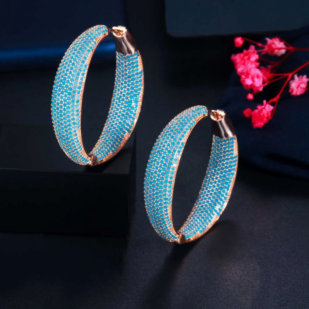 Luz turca luxo azul cúbico zirconia grande laço brinco para mulheres declaração de moda jóias brócros cz883 210714