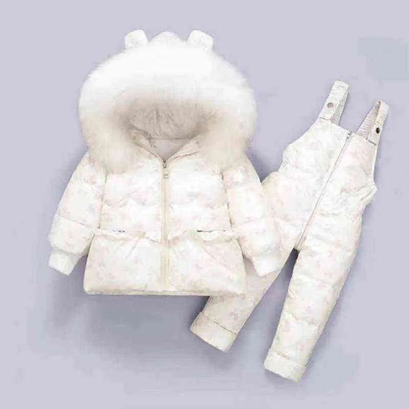 Peuter kinderen donsjack pak baby meisje jas + jumpsuit kleding set verdikte 1-4 jaar kinderen kleding Russische winter puffer 211027