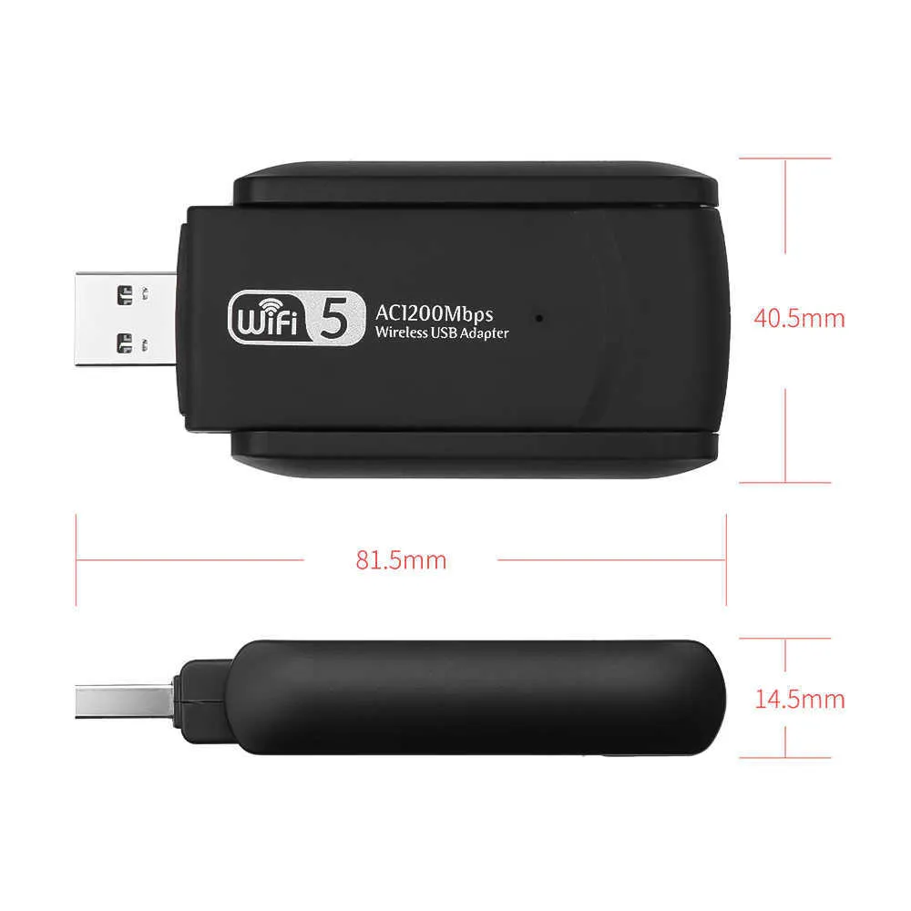 USB WiFi Adaptörü 1200Mbps USB Ağ Kartı 1200Mbps WiFi Donle USB LAN Ethernet Çift Bant 2.4G 5.8G