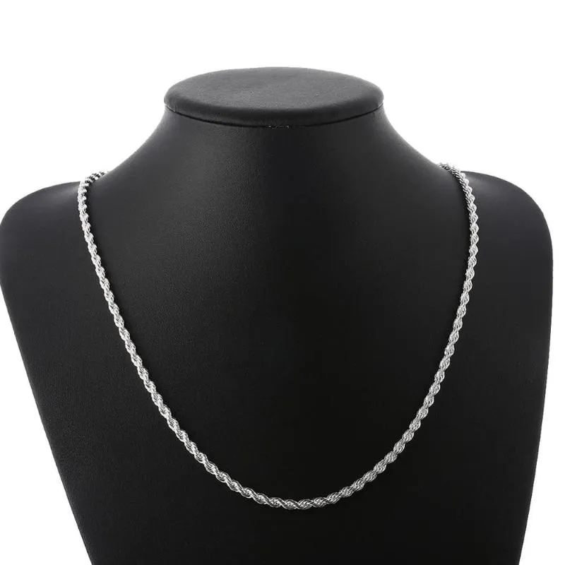 Collar de cadena de cuerda para mujer y hombre, de Plata de Ley 925, 16, 18, 20, 22, 24 pulgadas, 4mm, joyería con abalorio de boda a la moda 268F