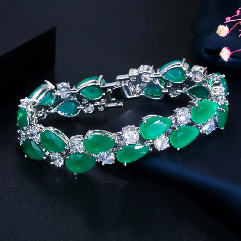 CWWZircons géométrique naturel vert cubique Zircon pierre luxe large grand Bracelet Bracelet pour femmes bijoux accessoires de fête CB209