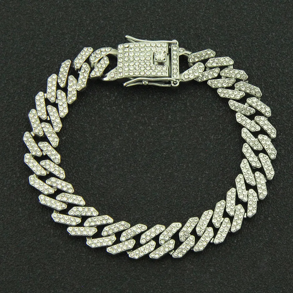 12 mm 7 8 9 Zoll Hip Hop Gold Silber Roségold Iced Out Miami Kubanische Gliederkette Armbänder229D