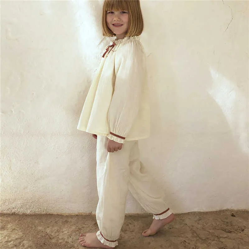 Li *子供女の子長袖睡眠服Beatoful Vintage Children Pajamaセット柔らかくて良質の綿の家の服210619