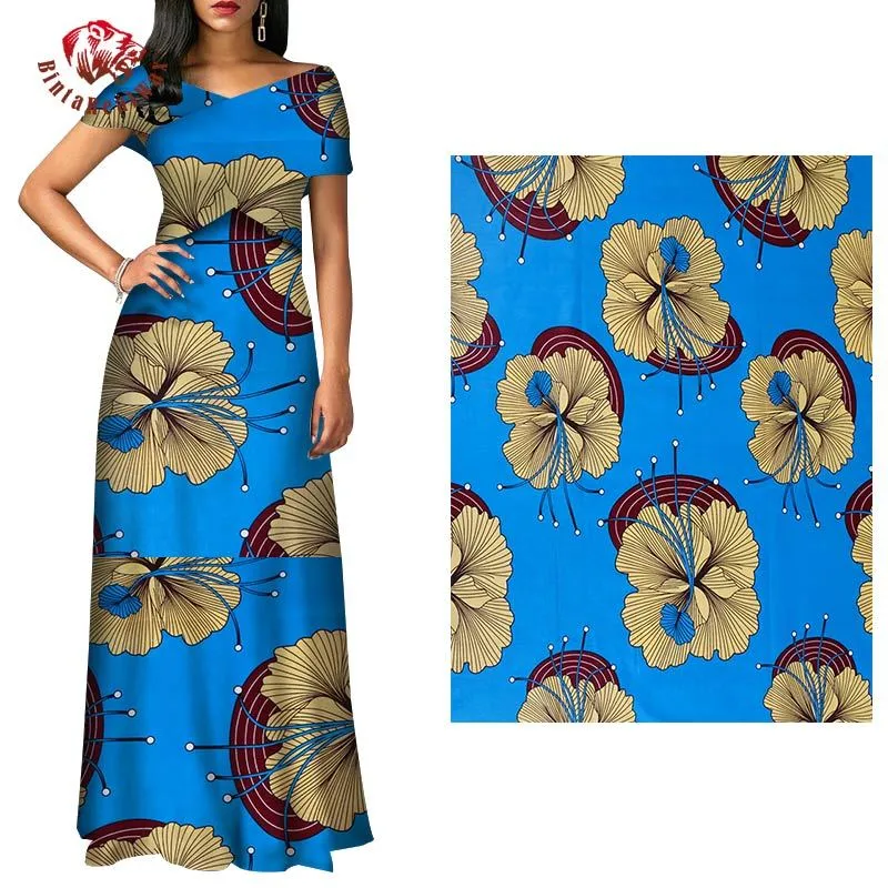 BintaRealWax Tessuto di cotone africano Sfondo blu Materiale da cucire feste da donna Realwax 6 YardsPanno 40FS1134