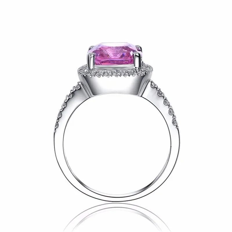 Prinsessan 2 karat simulering diamant ringar Kvinna 925 Silver Smycken Bröllop Ring Square Vit / Gul / Rosa Zircon Ädelsten Ringar R688