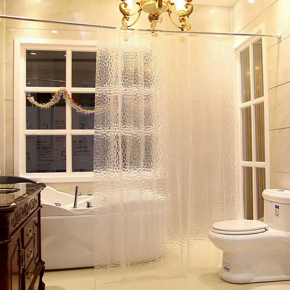 Tenda da doccia impermeabile bagno 3D trasparente con ganci Ispessito Bagno trasparente Vasca larga 210915