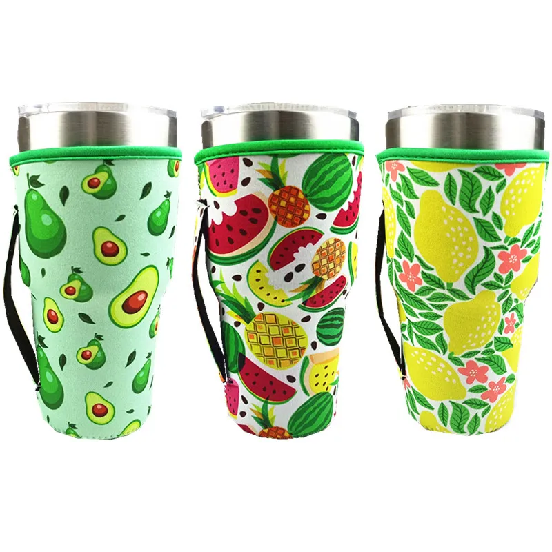 Fruktstil Återanvändbar Iced Kaffekopp Sleeve Neoprenisolerad Ärms Kopp Skyddshållare Idé för 30oz Tumbler Cup